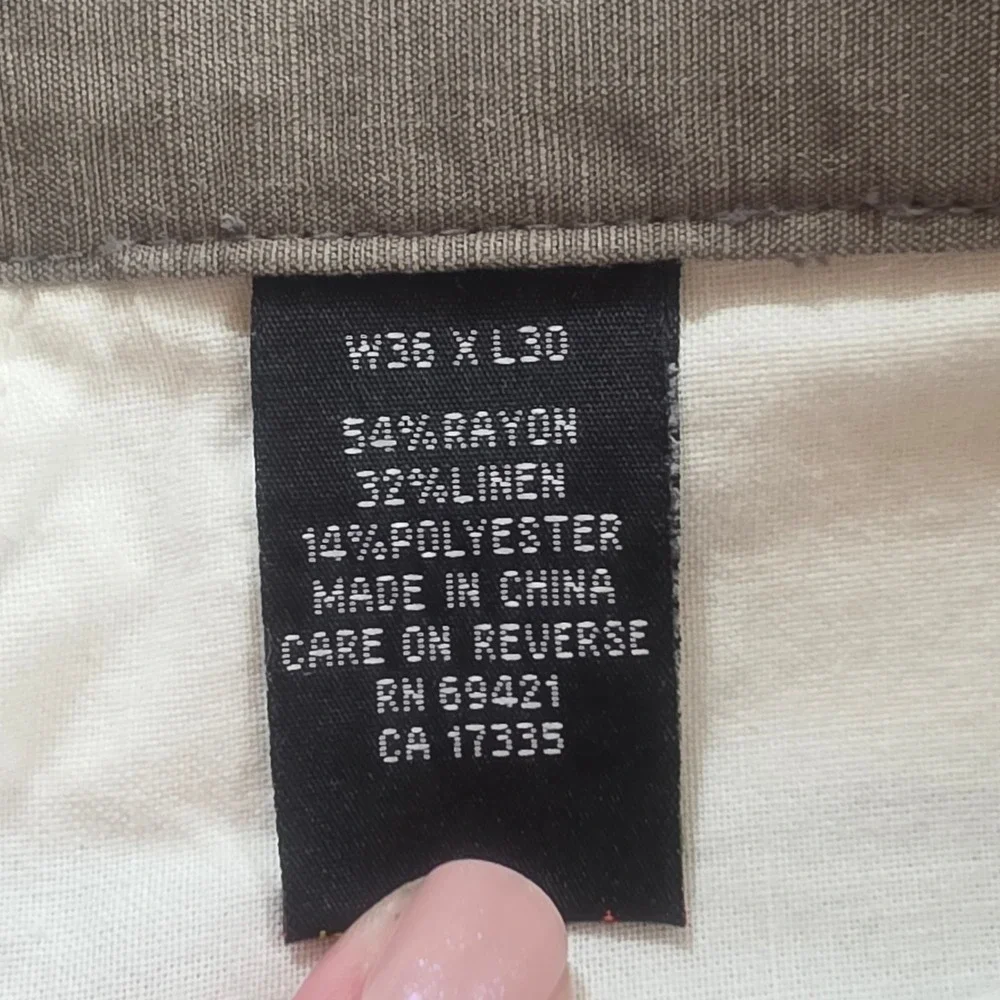 Greg Norman Trousers Mens 36x30 Olive Green Linen Blend Golf Wear Casual Pants